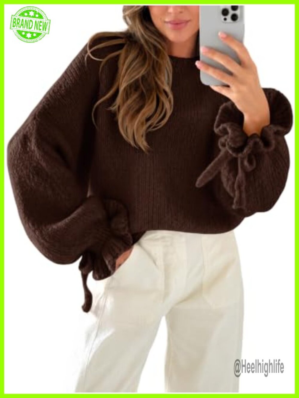 Saodimallsu Womens Ruffle Sleeve Sweater Oversized Chunky Fall Pullover Top